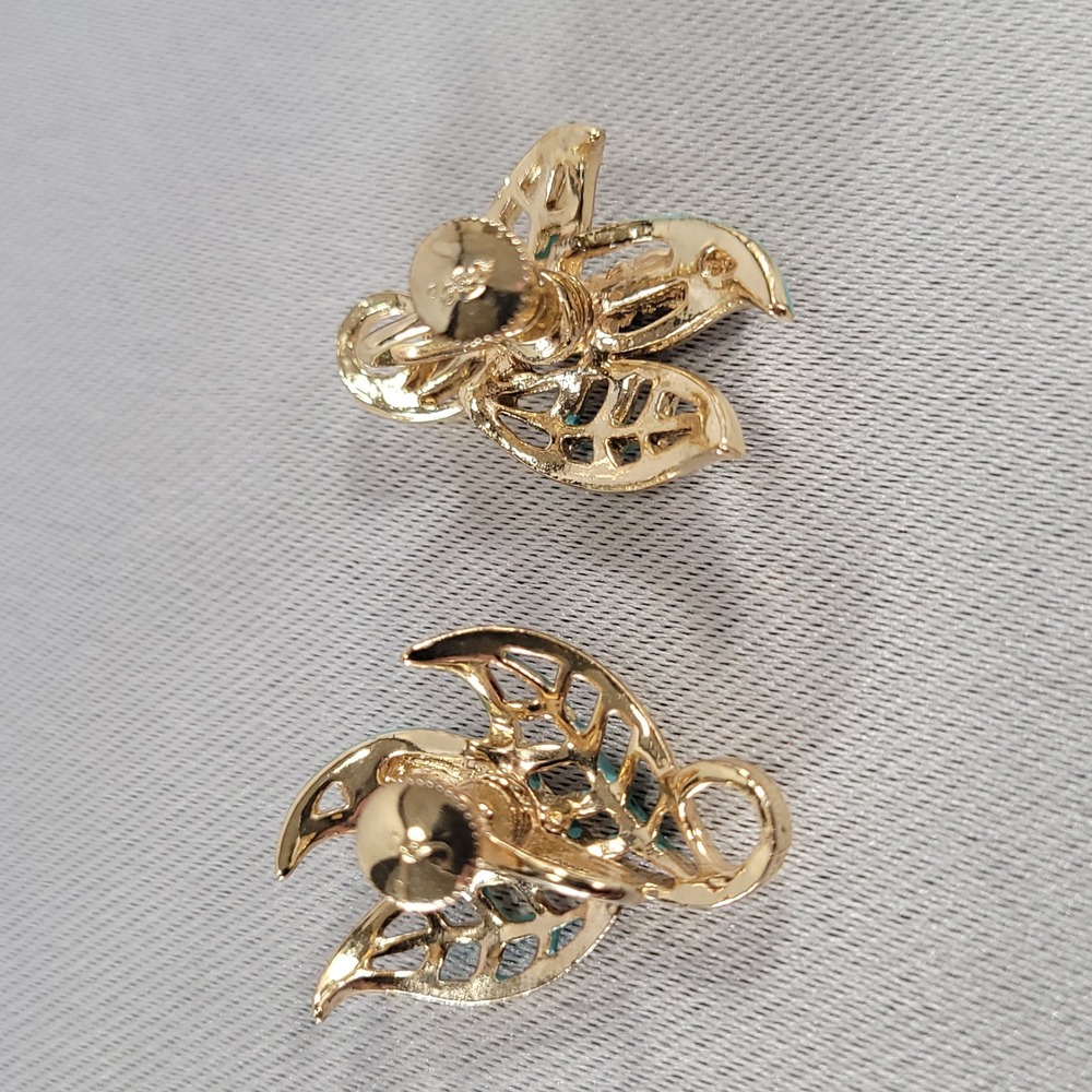 Coro Vintage Gold‎ Tone Earrings Turquoise Blue Enamel Leaf Screw Back - Picture 6 of 7